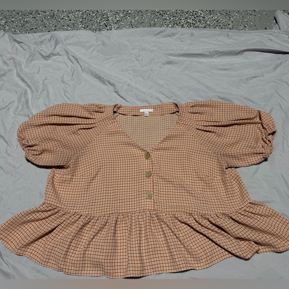 LC Lauren Conrad Orange Checkered Top